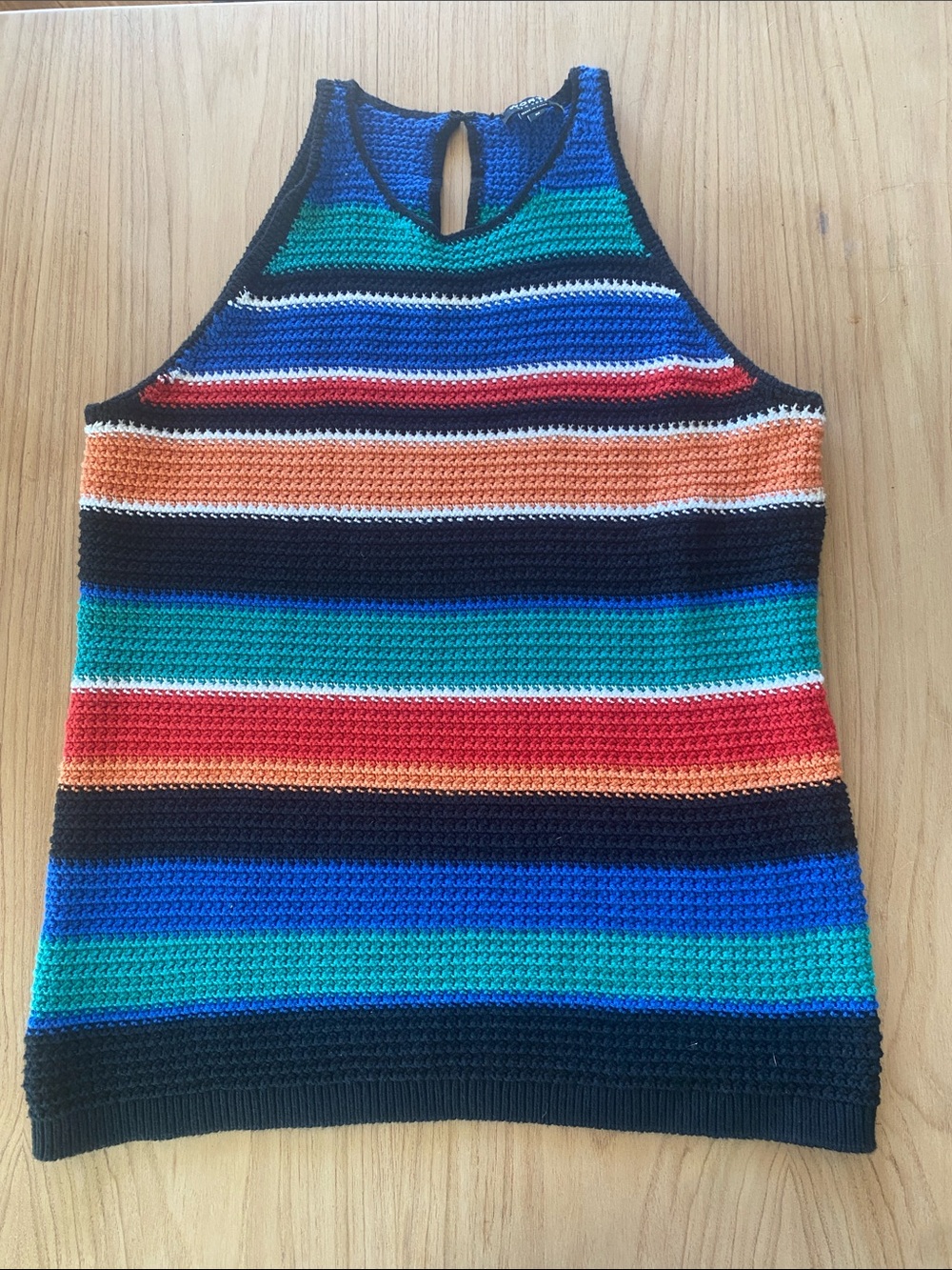 100% cotton Striped knit Tank Top in Black, Blue, Teal & Red